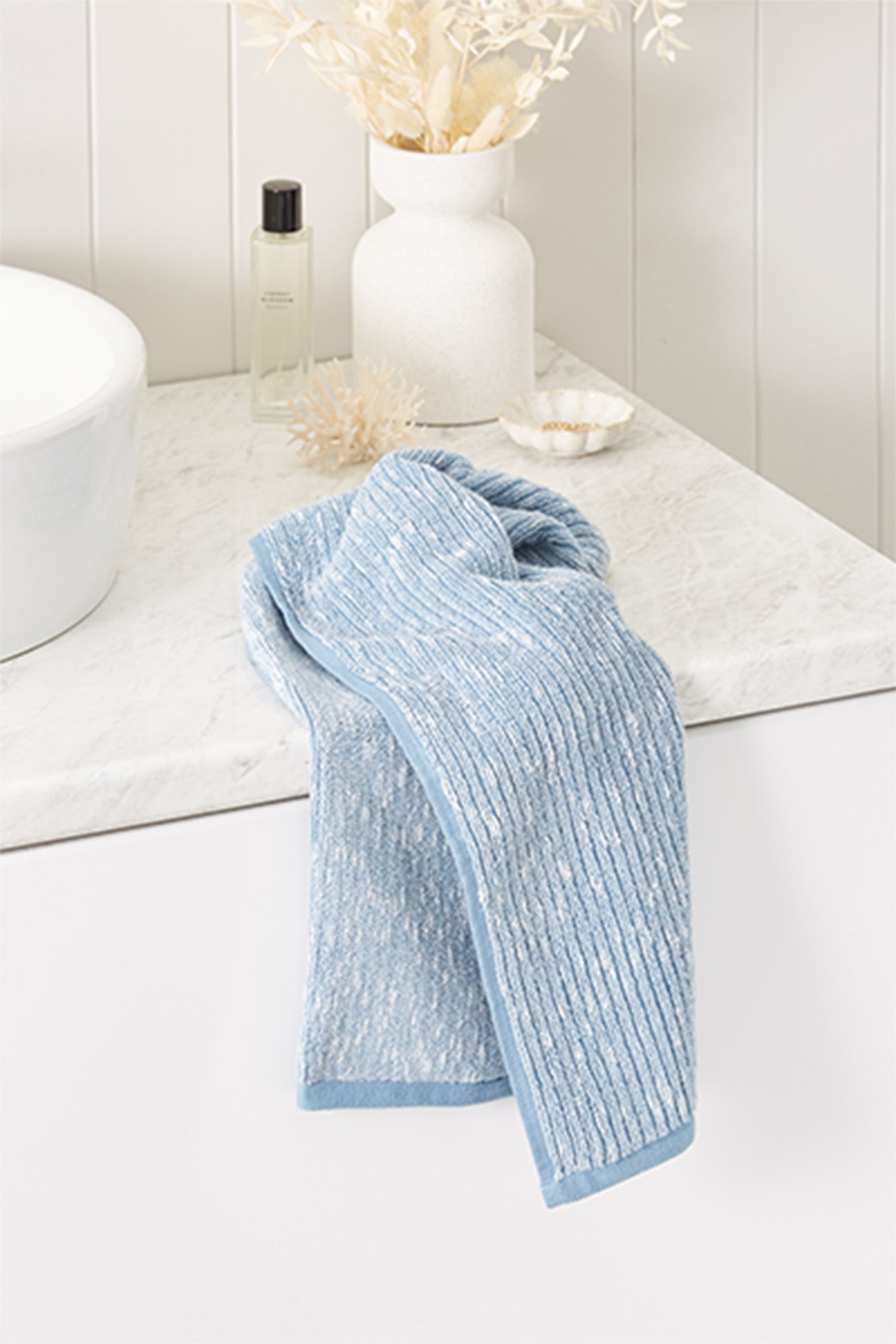 Cotton Textured Rib Hand Towel - Faded Denim / Tofu