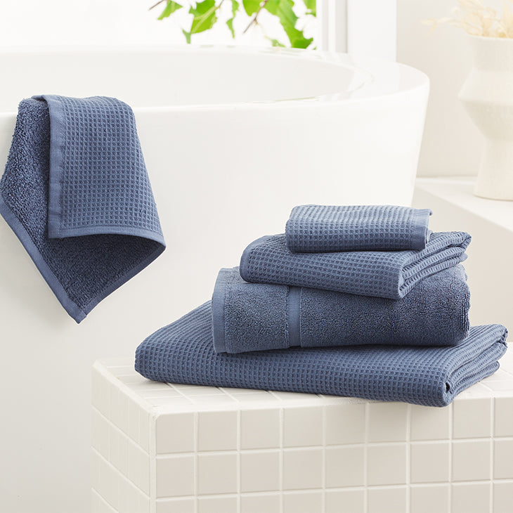 Cotton Waffle Bath Towel Vintage Indigo Dri Glo
