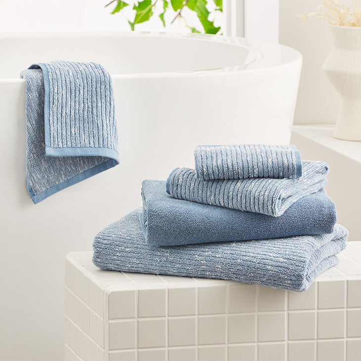 Cotton Textured Rib Bath Towel - Faded Denim / Tofu