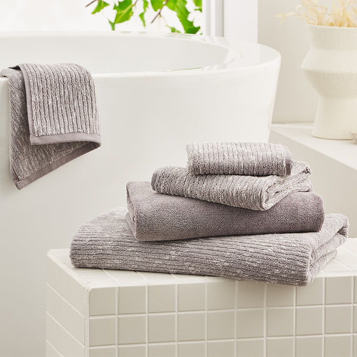 Cotton Textured Rib Bath Sheet - Smoke / Tofu