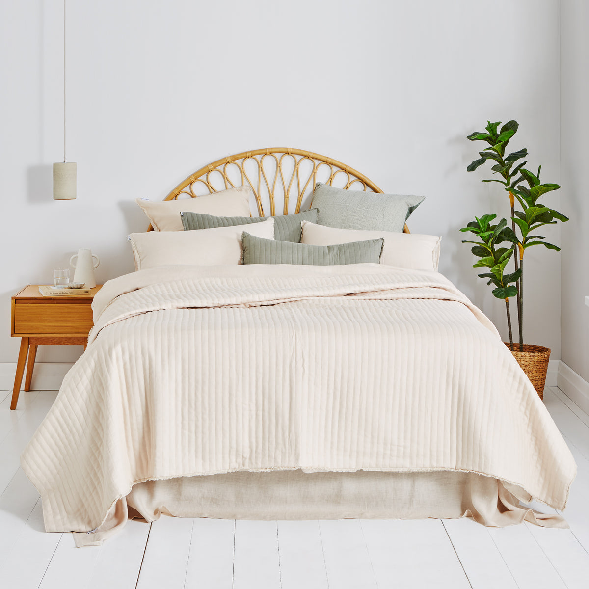 Linen Quilted Coverlet Natural