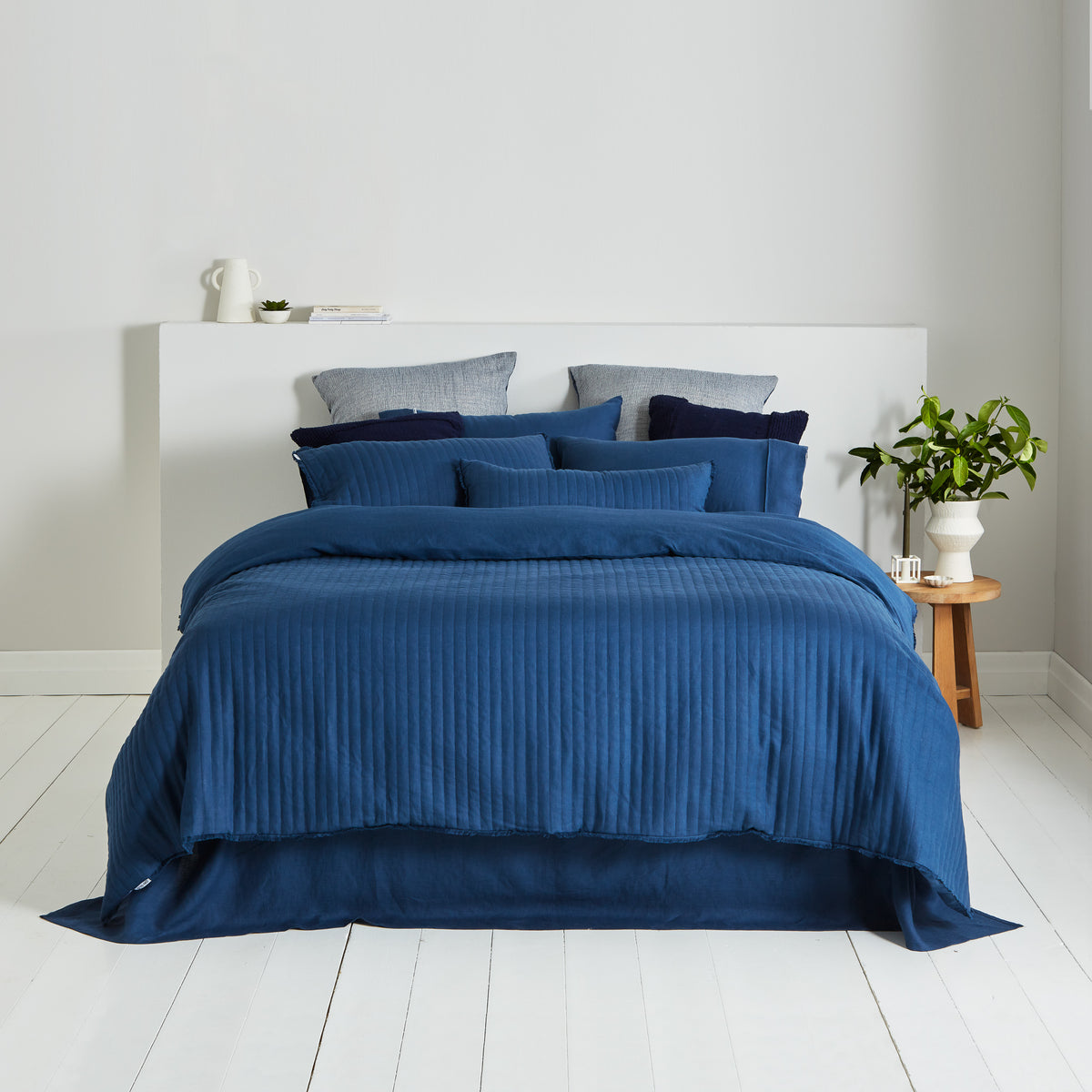 Linen Quilted Coverlet Denim