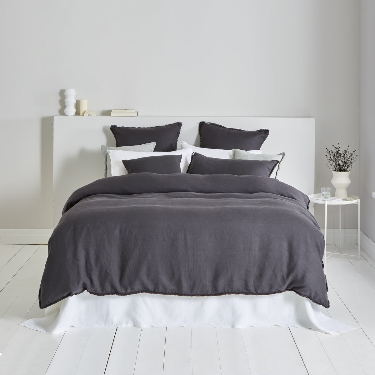 Linen Quilt Cover Set Asphalt