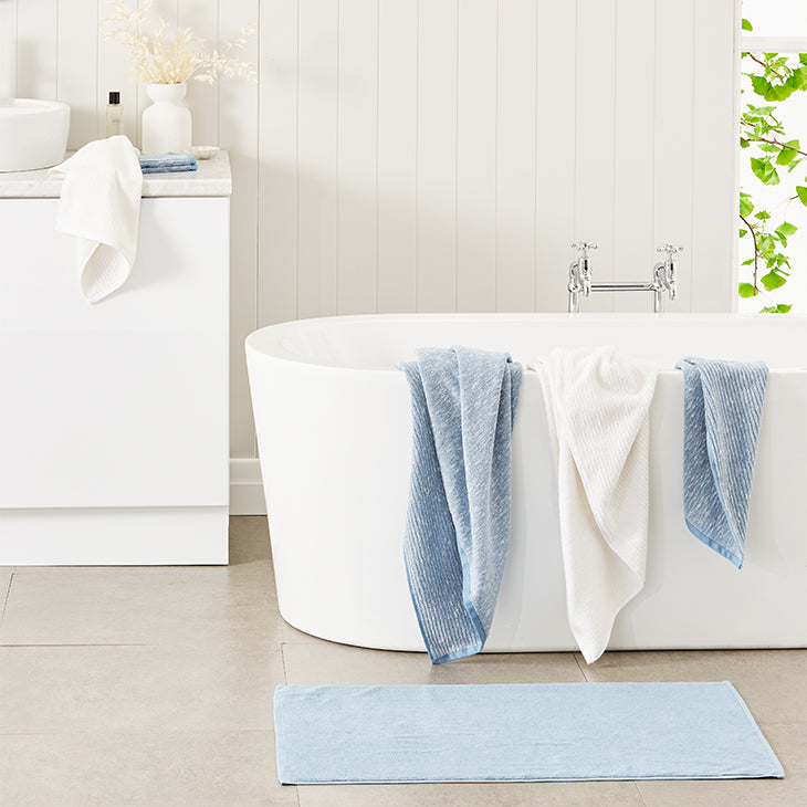 Cotton Textured Rib Bath Towel - Faded Denim / Tofu