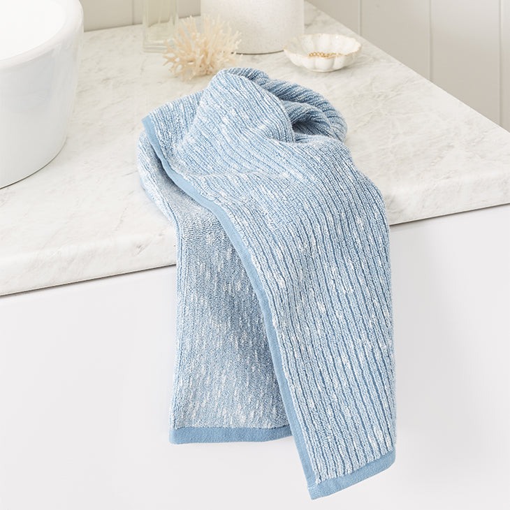 Cotton Textured Rib Hand Towel - Faded Denim / Tofu