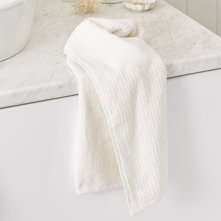 Cotton Textured Rib Hand Towel - White / Tofu