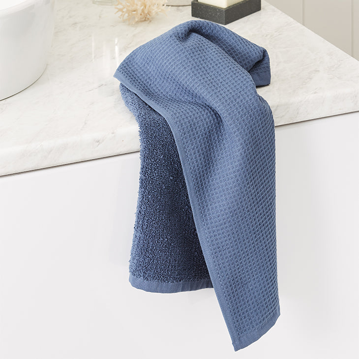 Cotton Waffle Face Washer - Vintage Indigo