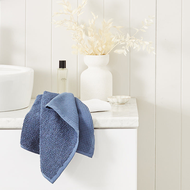 Cotton Waffle Face Washer - Vintage Indigo
